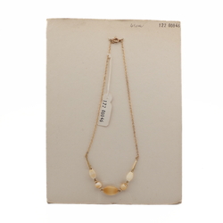 Vintage Czech gold chain necklace beige marble glass beads