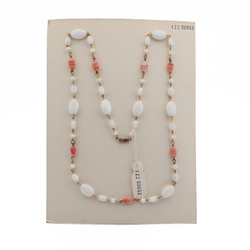 Vintage Czech link chain necklace white oval round pink marble glass beads 