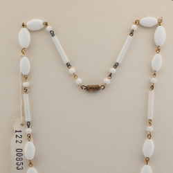 Vintage Czech link chain necklace white oval round bugle glass beads 