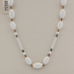 Vintage Czech link chain necklace white oval round bugle glass beads 