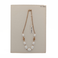 Vintage Czech link chain necklace white oval glass beads 