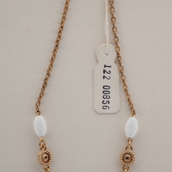 Vintage Czech link chain necklace white oval glass beads 