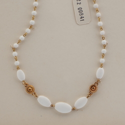 Vintage Czech link necklace white round oval glass beads 