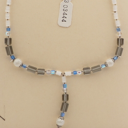 Vintage Czech necklace satin atlas blue clear silvered glass beads 