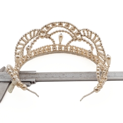 Vintage handmade pearl glass bead tiara headpiece hair jewelry