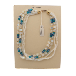 Vintage Czech 4 strand necklace AB frost satin atlas blue glass beads