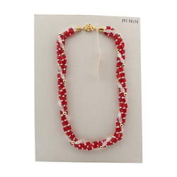 Vintage Czech 4 strand necklace frost satin atlas red bugle glass beads
