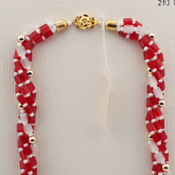 Vintage Czech 4 strand necklace frost satin atlas red bugle glass beads