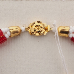 Vintage Czech 4 strand necklace frost satin atlas red bugle glass beads