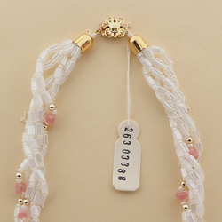 Vintage Czech 5 strand necklace pearl pentagon pink bicolor glass beads