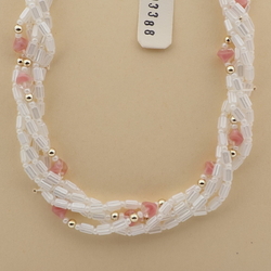 Vintage Czech 5 strand necklace pearl pentagon pink bicolor glass beads