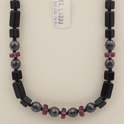 Vintage Czech necklace hematite black purple faceted glass beads