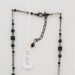 Vintage Czech link necklace black clear round faceted bugle glass beads