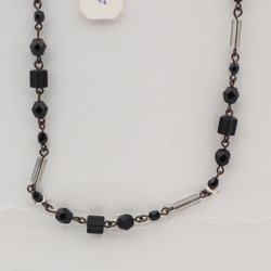 Vintage Czech link necklace black clear round faceted bugle glass beads
