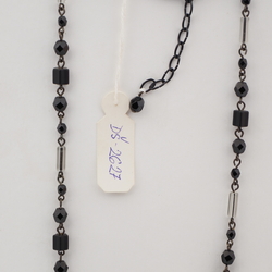 Vintage Czech link necklace black clear round faceted bugle glass beads