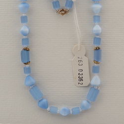 Vintage Czech necklace blue marble blue satin atlas glass beads