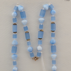 Vintage Czech necklace blue marble blue satin atlas glass beads
