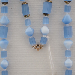 Vintage Czech necklace blue marble blue satin atlas glass beads