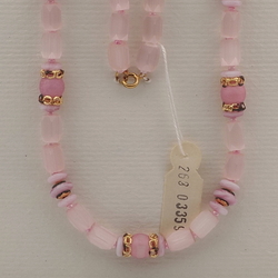 Vintage Czech necklace pink round rondelle satin atlas glass beads