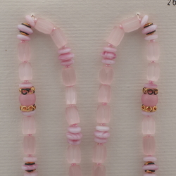 Vintage Czech necklace pink round rondelle satin atlas glass beads