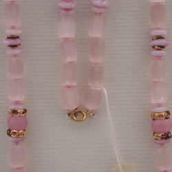 Vintage Czech necklace pink round rondelle satin atlas glass beads