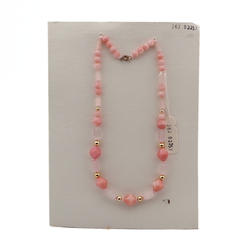 Vintage Czech necklace pink round hexagon satin atlas glass beads