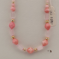 Vintage Czech necklace pink round hexagon satin atlas glass beads