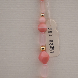 Vintage Czech necklace pink round hexagon satin atlas glass beads