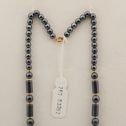 Vintage Czech necklace hematite round bugle glass beads 16"