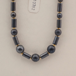 Vintage Czech necklace hematite round bugle glass beads 16"