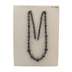 Vintage Czech necklace hematite round bugle glass beads 23"