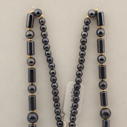 Vintage Czech necklace hematite round bugle glass beads 23"