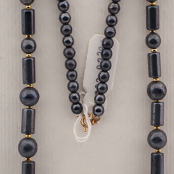Vintage Czech necklace hematite round bugle glass beads 23"