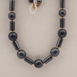 Vintage Czech necklace hematite round bugle glass beads 23"