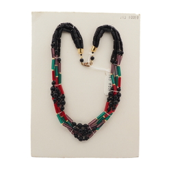 Vintage Czech 4 strand necklace black green red purple glass beads
