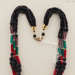 Vintage Czech 4 strand necklace black green red purple glass beads
