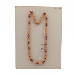 Vintage Czech necklace salmon pink satin atlas matrix marble glass beads