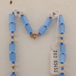 Vintage Czech necklace blue satin atlas pentagon glass beads