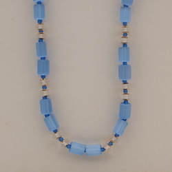 Vintage Czech necklace blue satin atlas pentagon glass beads