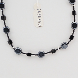 Vintage Czech necklace hematite oval black pentagon glass beads