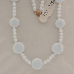 Vintage Czech necklace white round flat disc glass beads 23"