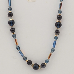 Vintage Czech necklace black blue vitrail glass beads