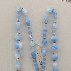 Vintage Czech necklace blue white marble blue satin atlas glass beads