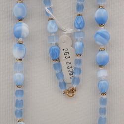 Vintage Czech necklace blue white marble blue satin atlas glass beads