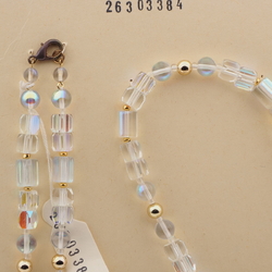 Vintage Czech necklace AB clear round pentagon bugle glass beads
