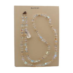 Vintage Czech necklace AB clear round pentagon bugle glass beads