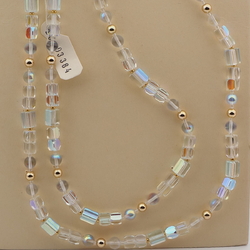 Vintage Czech necklace AB clear round pentagon bugle glass beads