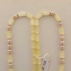 Vintage Czech necklace yellow pentagon satin atlas pearl glass beads