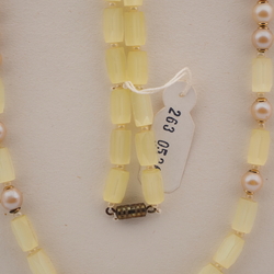 Vintage Czech necklace yellow pentagon satin atlas pearl glass beads