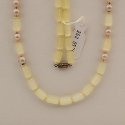 Vintage Czech necklace yellow pentagon satin atlas pearl glass beads